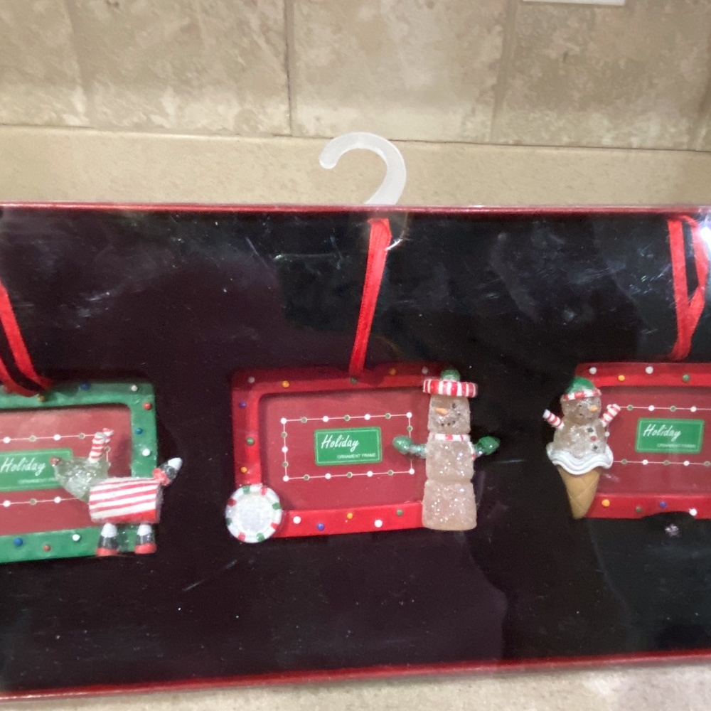 3 Kohls Photo Picture Christmas Ornaments Reindeer Snowman Ice Cream Cone Candy